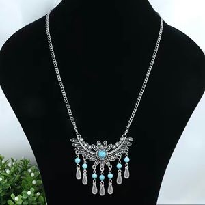 1pc Vintage Silver Geometric Pendant Beaded Water Drop In Tassel